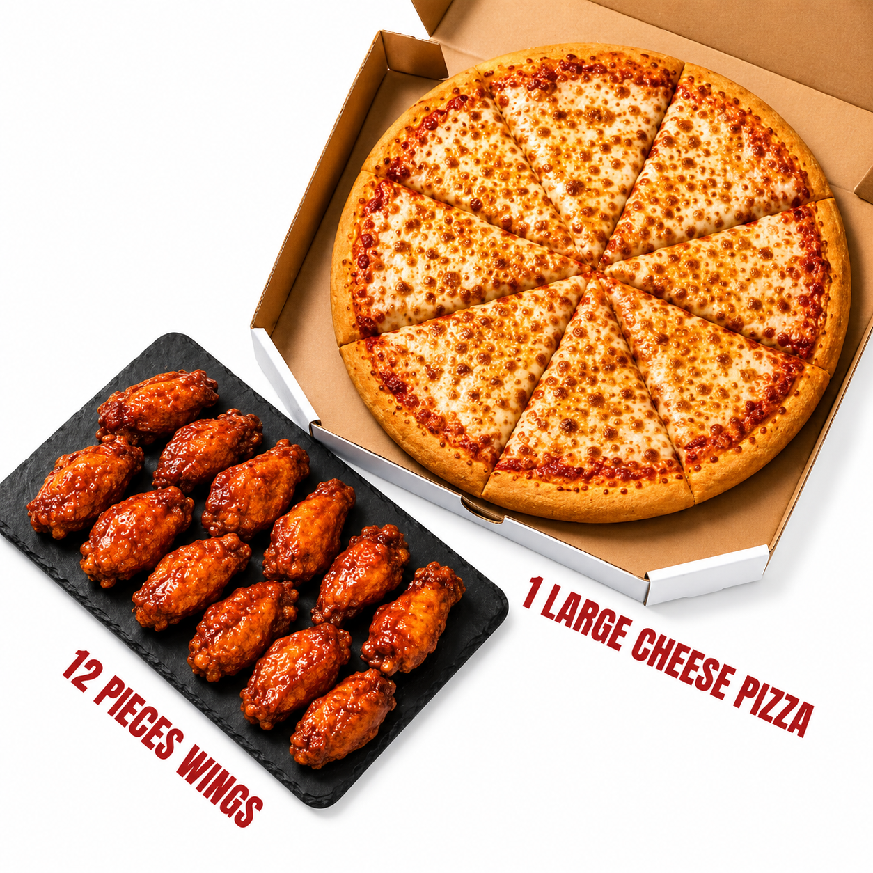 1 large cheeze pizza + wings