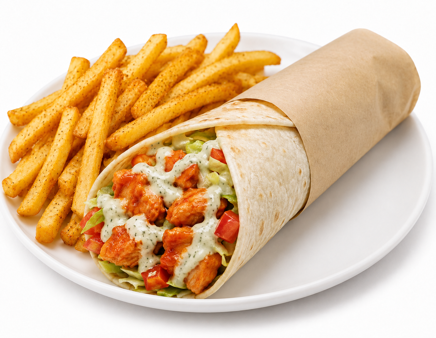 buffalo chicken wrap with fries