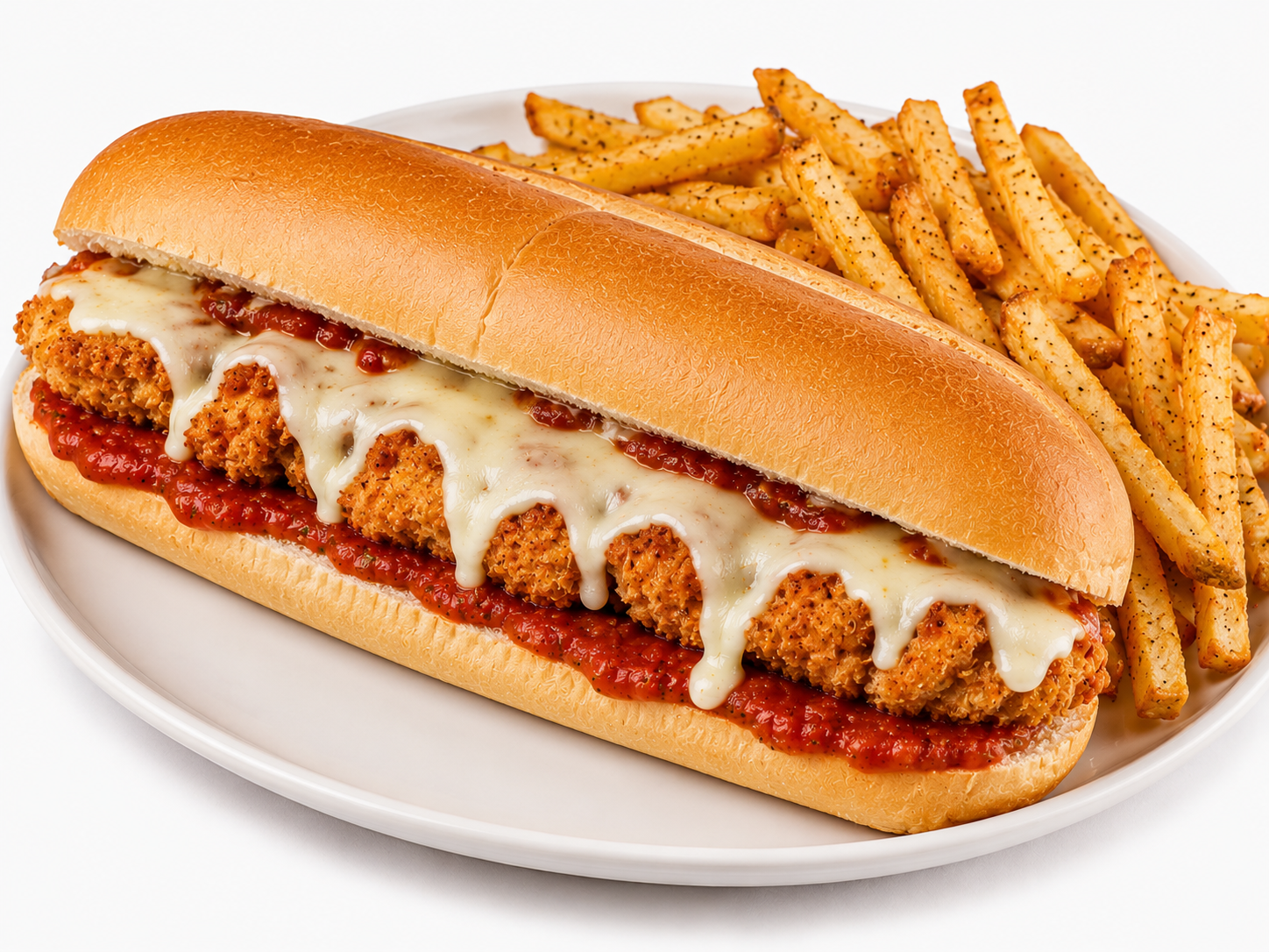 chicken parmesan sub with fries