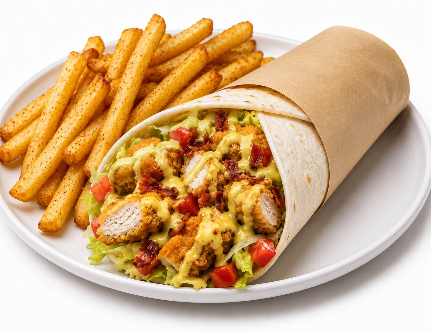 honey mustard chicken wrap with fries
