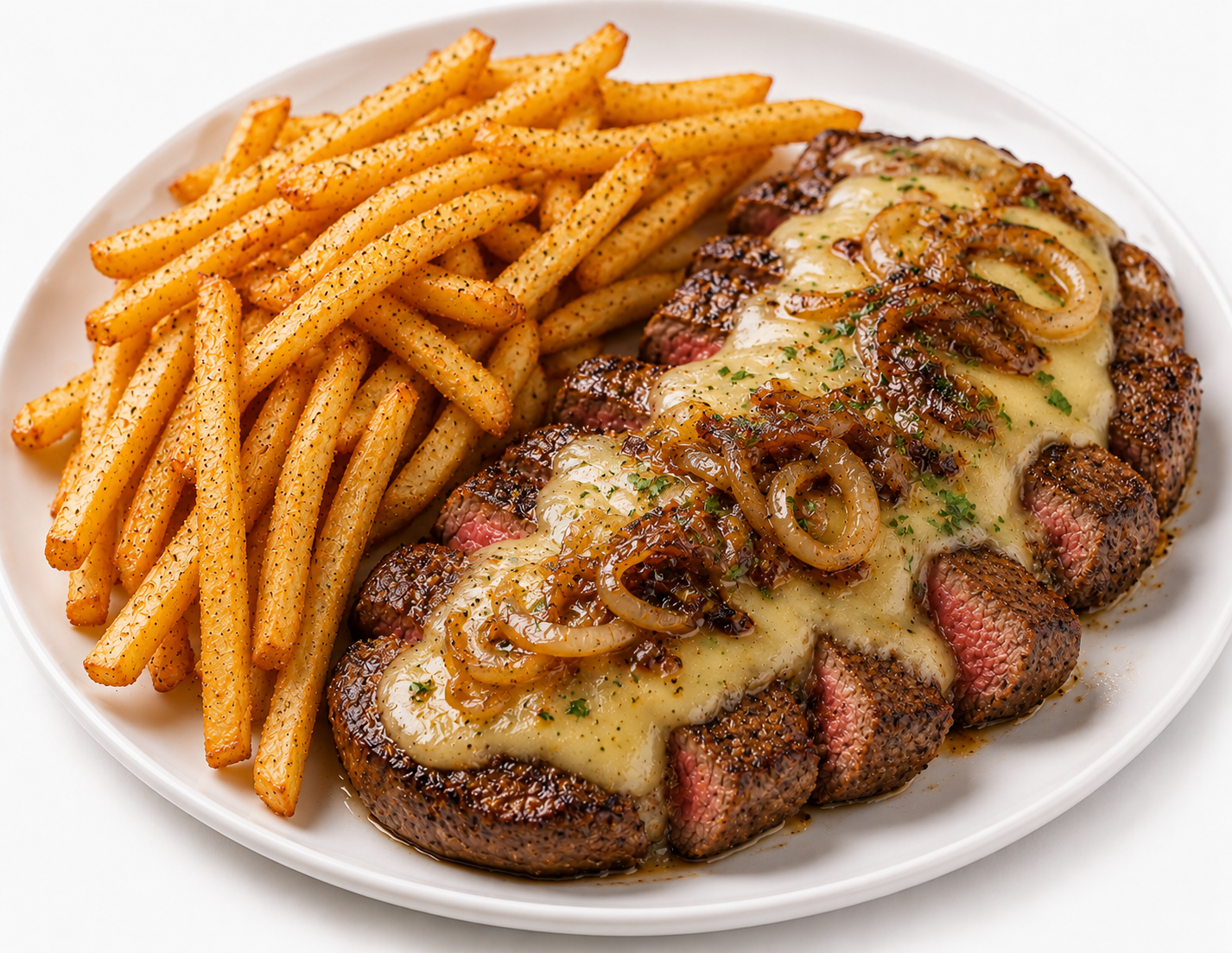 Steak with Onions and Fries
